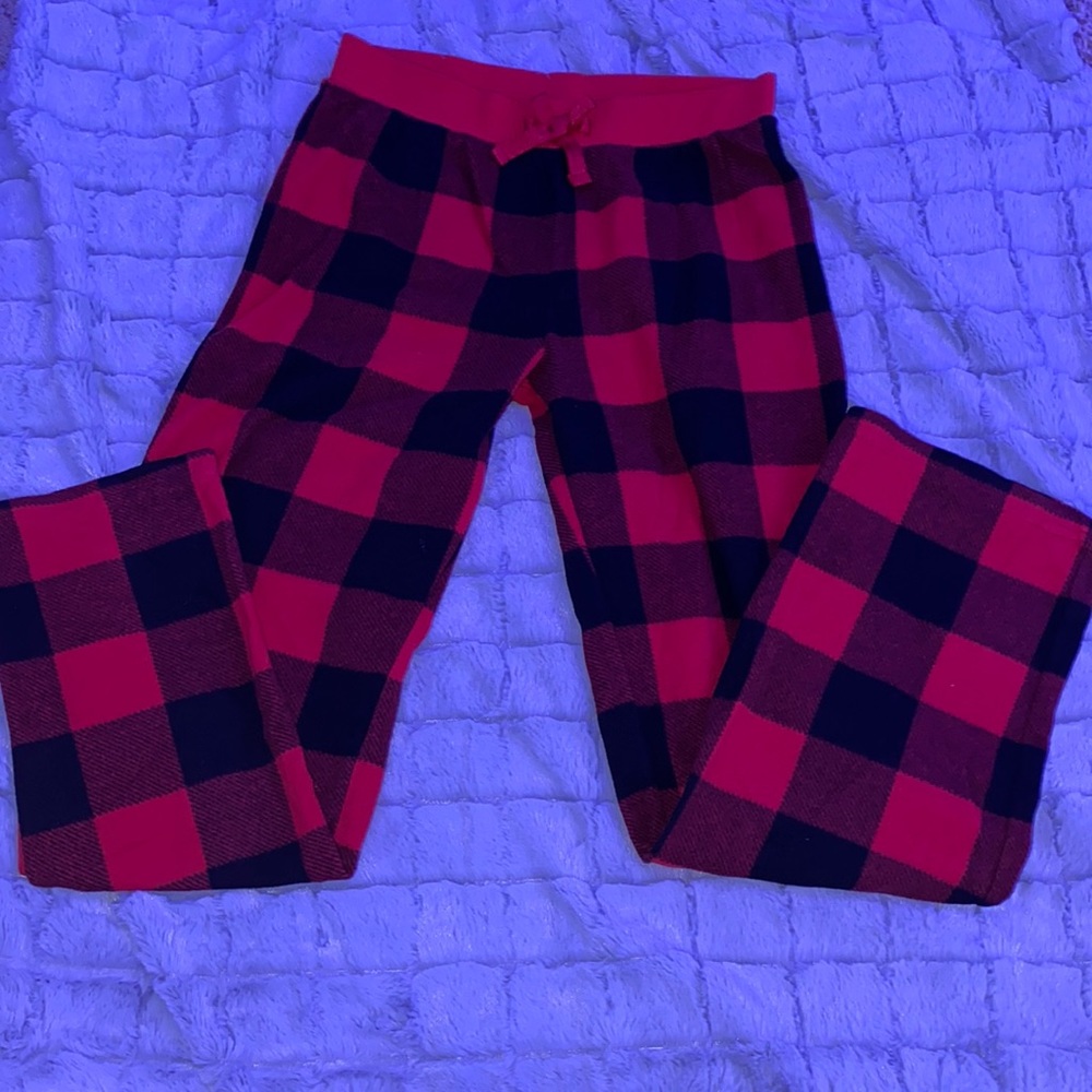 red and black plaid pj pants